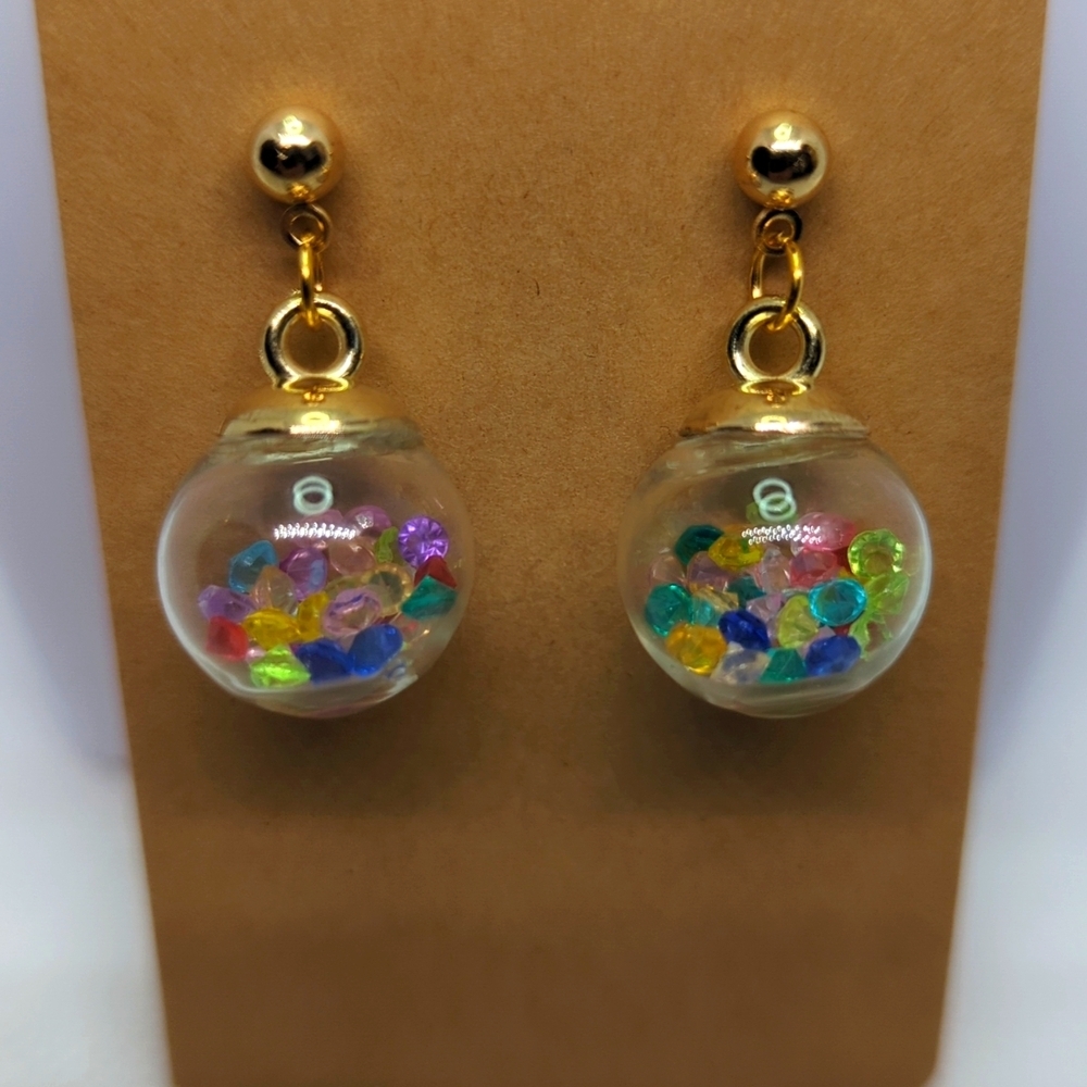 Multicolor Glass Rhinestones in Glass Globes Earrings